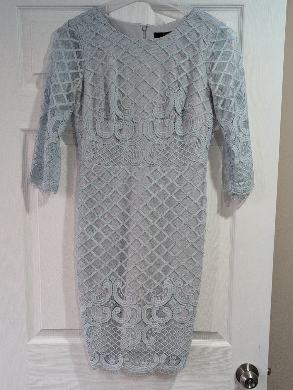 Signature by Sangria Light Blue Lace Midi Sheath Dress